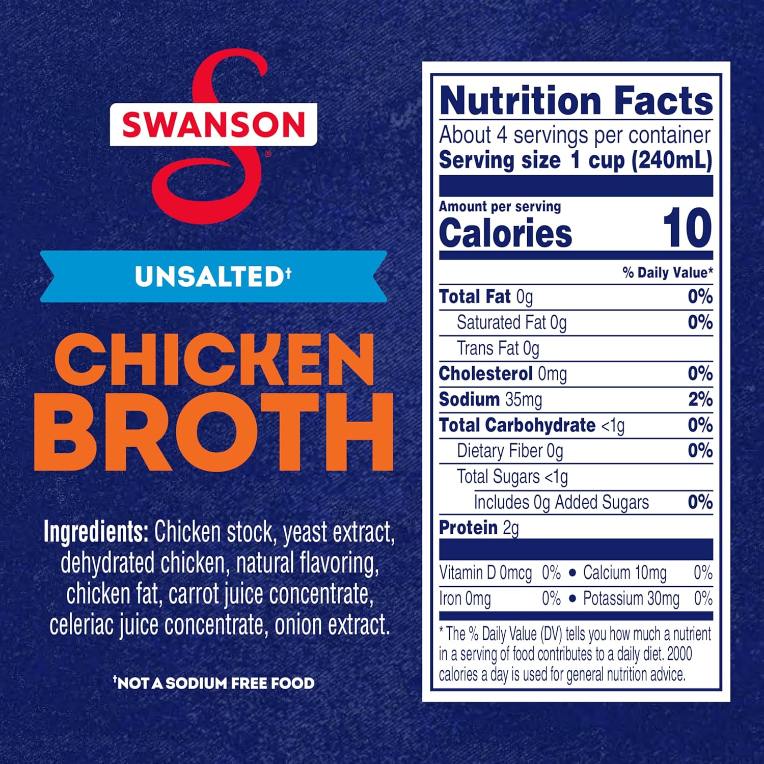 SWANSON S Unsalted Chicken Broth, 32 oz Carton