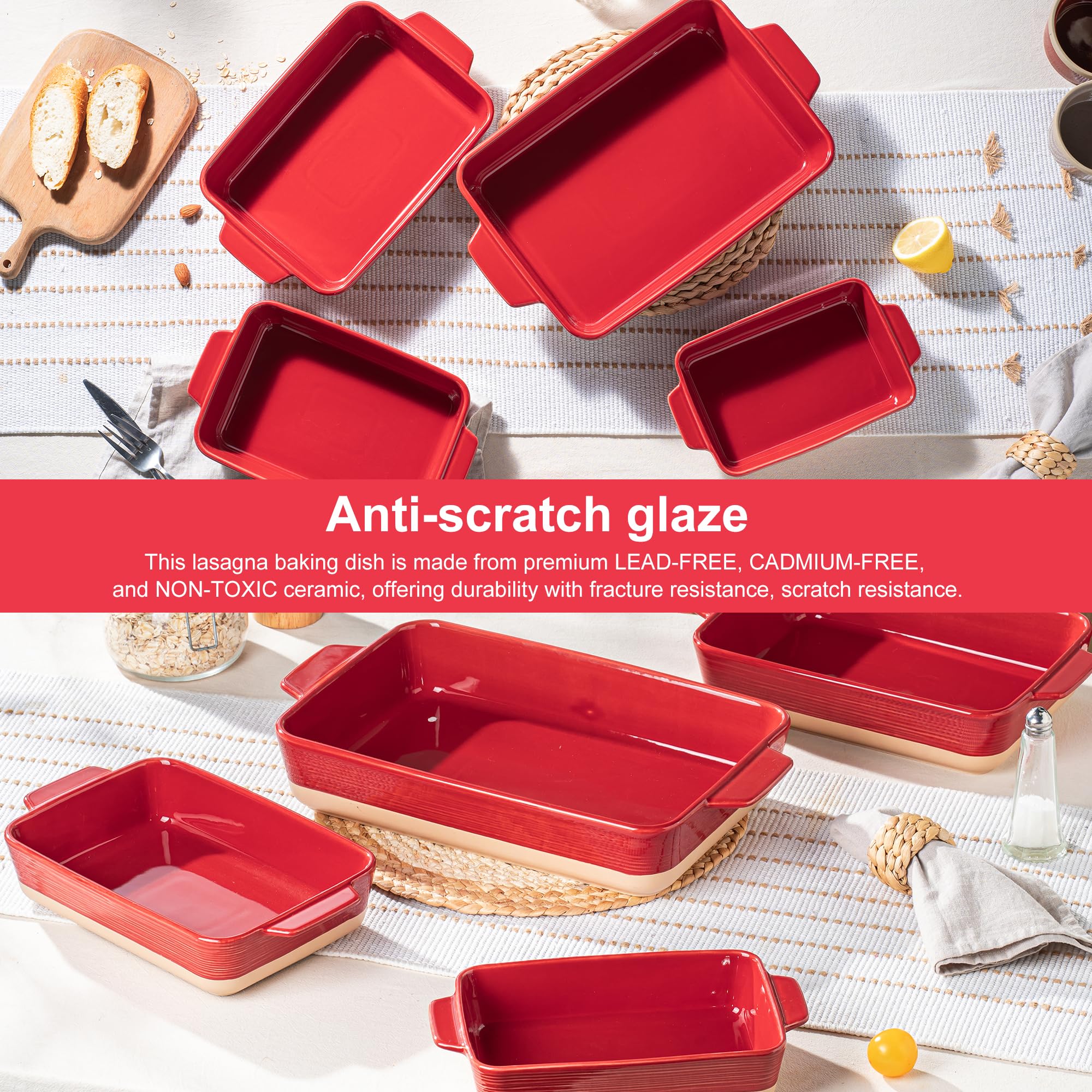 Casserole Dishes for Oven, Baking Dishes, Ceramic Bakeware Sets of 4, Rectangular Baking Pan Set with Handles for Baking, Casserole, Kitchen, Wedding Gift,White