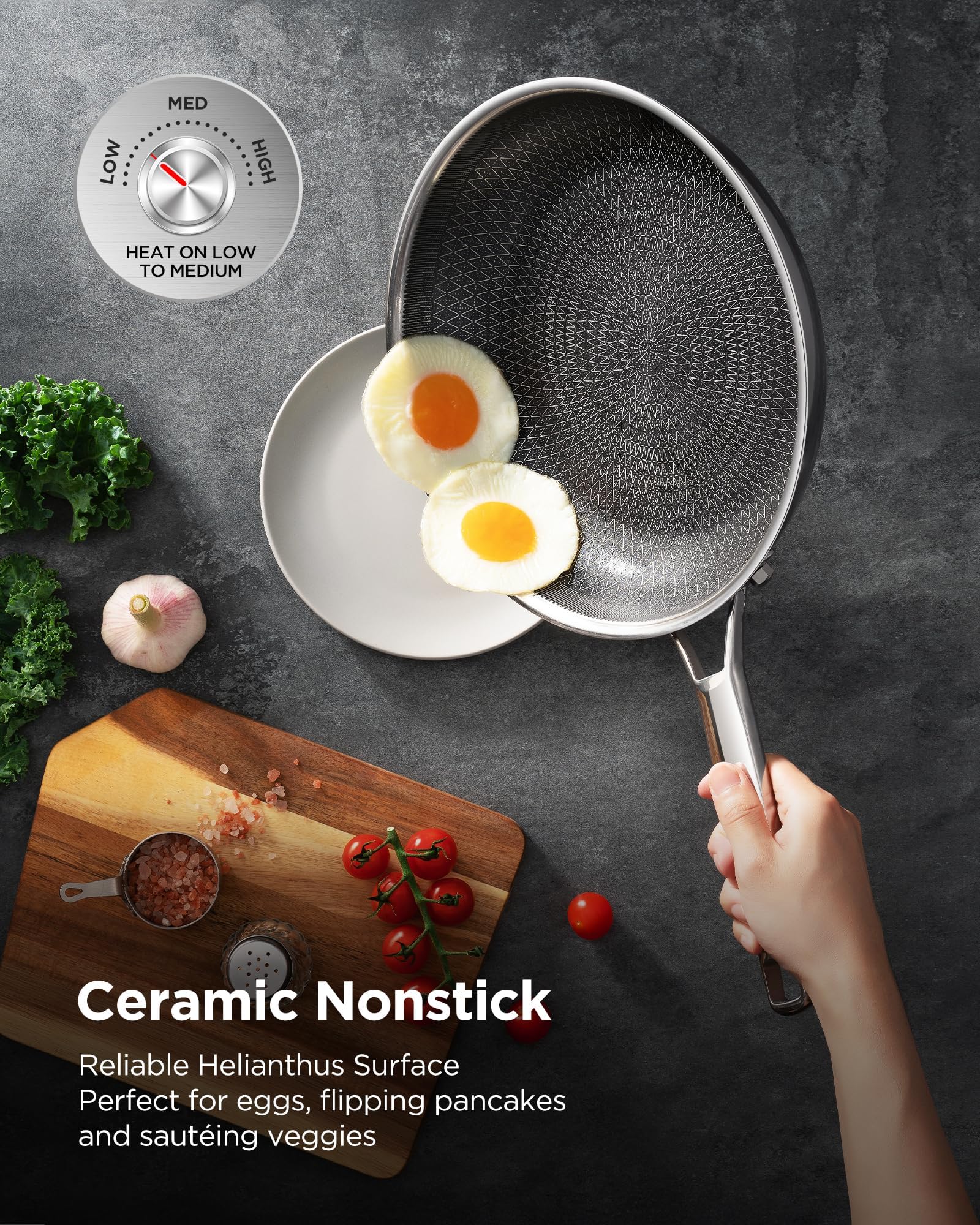 Nonstick Sauce Pan with Lid, Non-Toxic Tri-Ply Hybrid Ceramic Saucepan, 1.5&2.5 Quart Stainless Steel Pans, PFAS/PFOA/PTFE Free, Dishwasher & Oven Safe, Induction Compatible