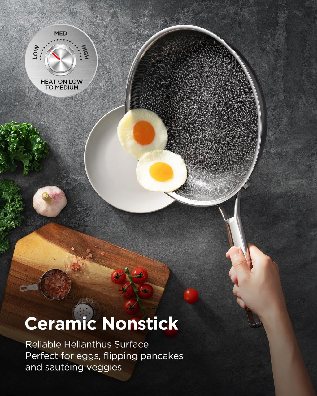 Nonstick Sauce Pan with Lid, Non-Toxic Tri-Ply Hybrid Ceramic Saucepan, 1.5&2.5 Quart Stainless Steel Pans, PFAS/PFOA/PTFE Free, Dishwasher & Oven Safe, Induction Compatible