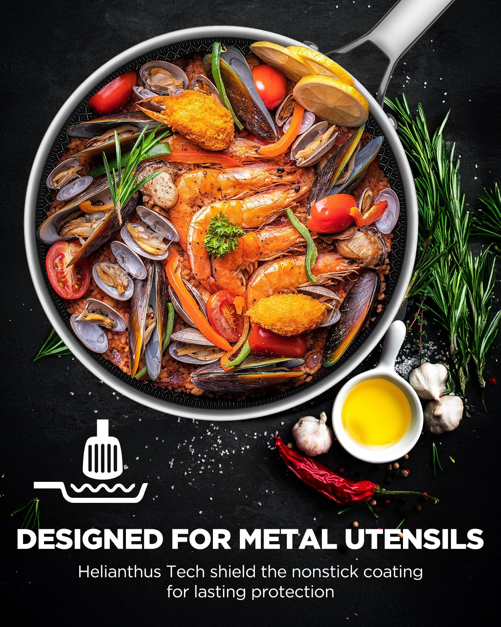 Nonstick Sauce Pan with Lid, Non-Toxic Tri-Ply Hybrid Ceramic Saucepan, 1.5&2.5 Quart Stainless Steel Pans, PFAS/PFOA/PTFE Free, Dishwasher & Oven Safe, Induction Compatible
