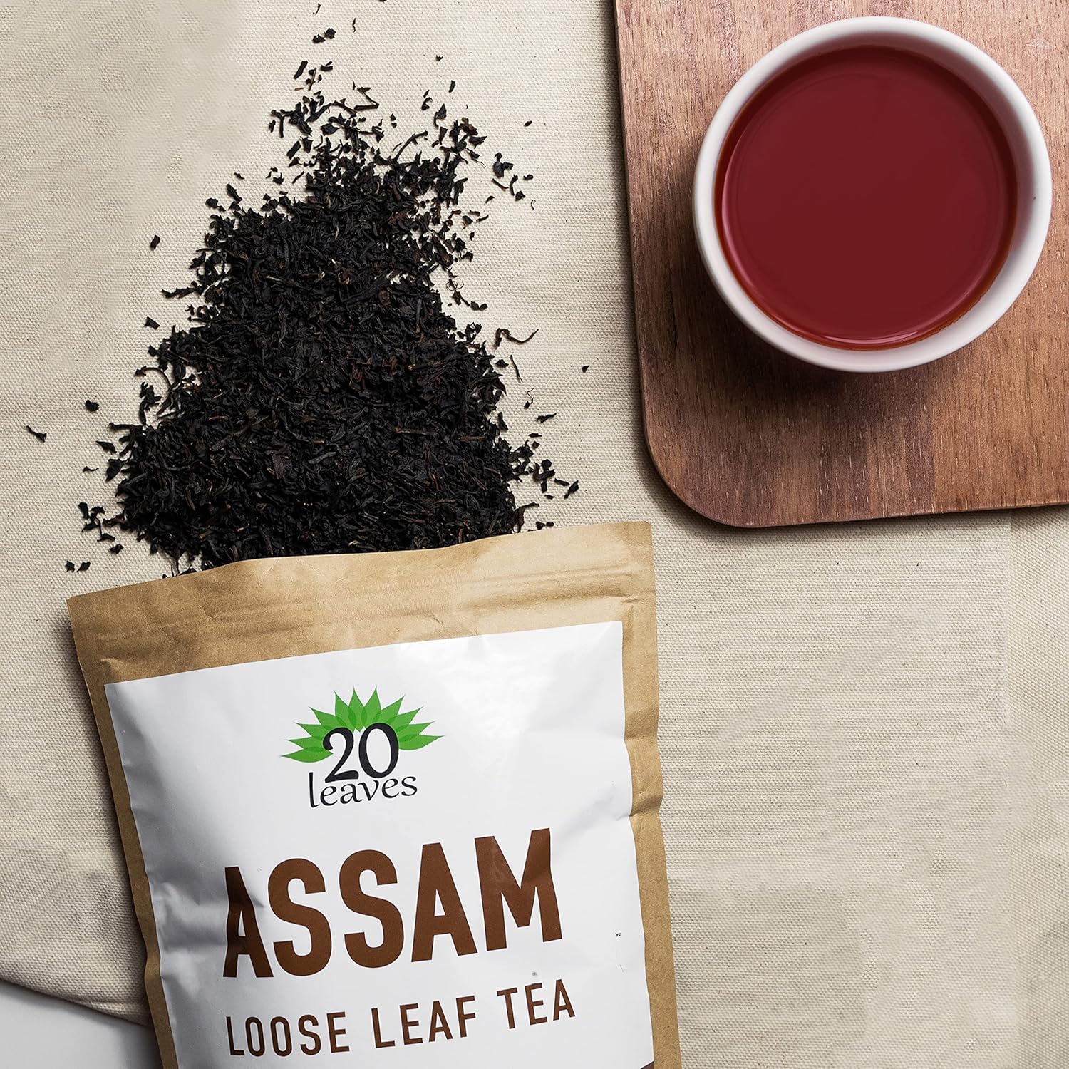 Assam Loose Leaf Black Tea - 100% Certified Organic - 1lb Pouch - 16oz Resealable Kraft Bag - 1 Pack