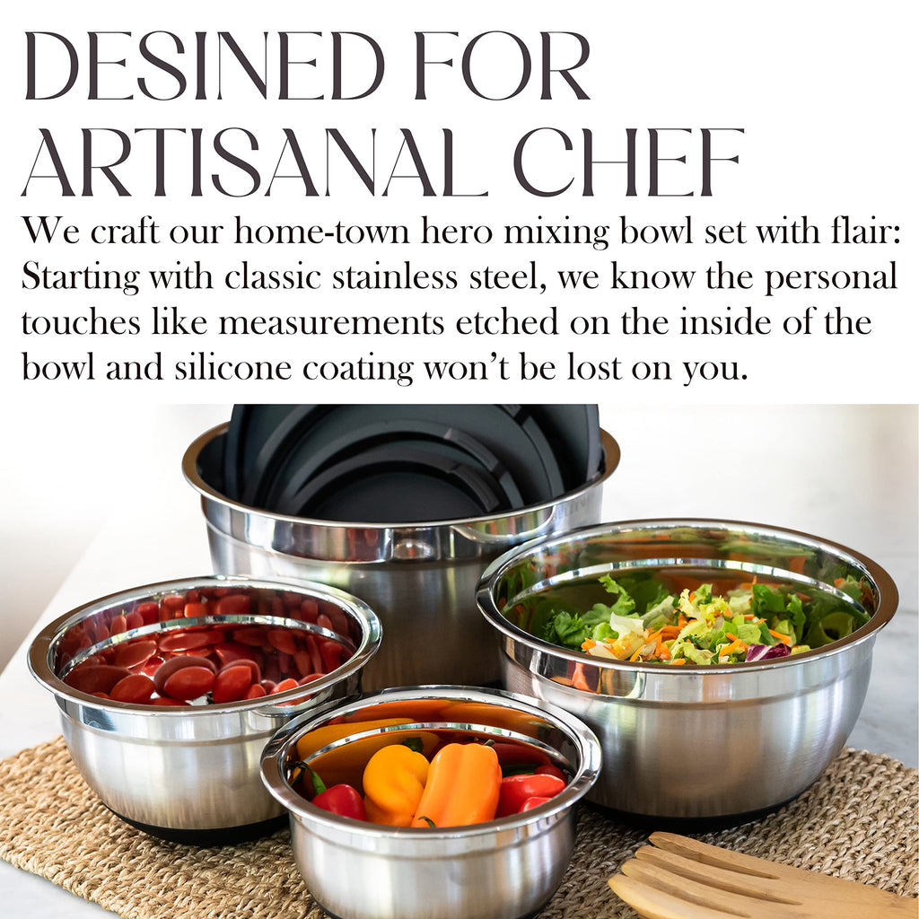 Stainless Steel Mixing Bowls with Lids Set – Large, Durable, Airtight Kitchen Bowls for Food Prep, Baking, Salad, and Storage (4 piece set)